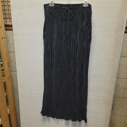 Vintage Cy Fashions Pleated Maxi Skirt Black Elastic Waist Drawstring Large