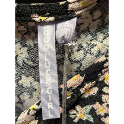Good Luck Girl Ditsy Floral Size Small Blouse Balloon Sleeves top ruched center