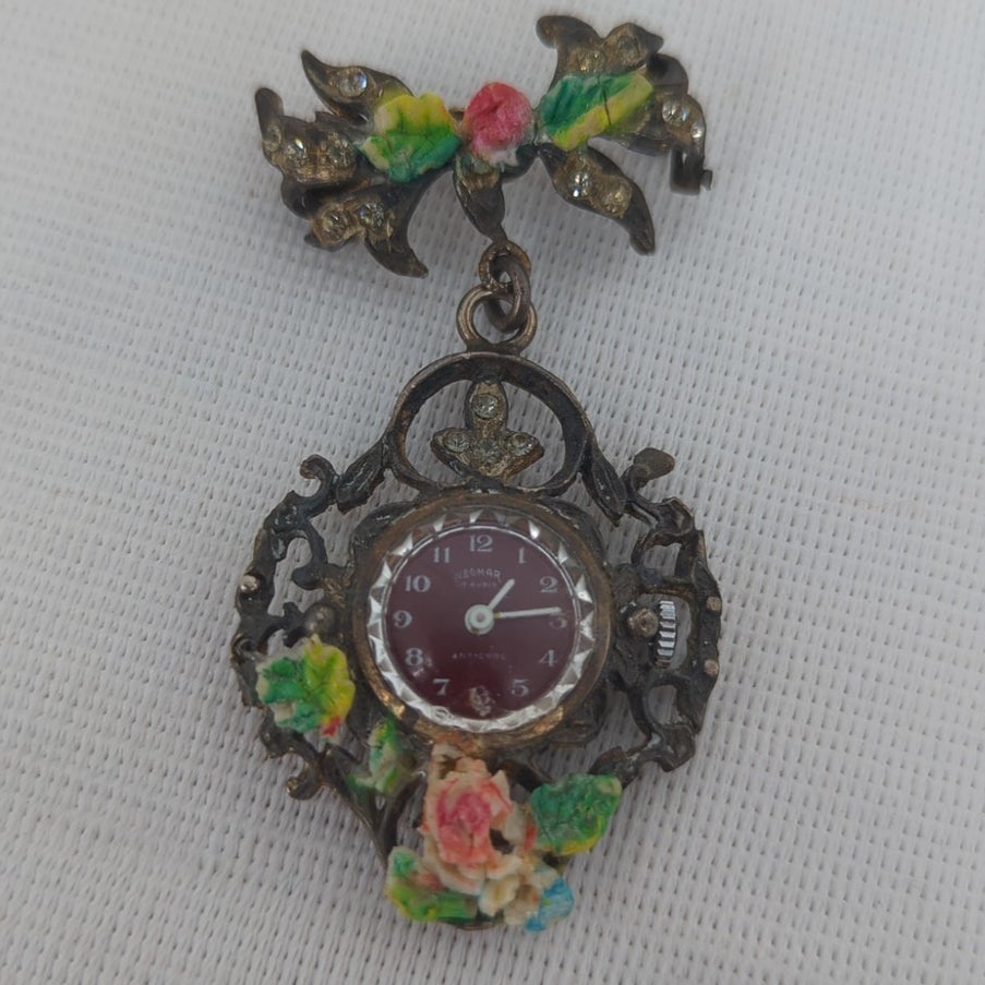 Negmar 17 Rubis Antichoc Brooch Lapel Pin Watch Timepiece Untested Swiss Made