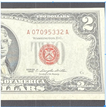 Paper Currency Bank Note USA Paper Money $2 Series 1963 Birthday 07/09/53