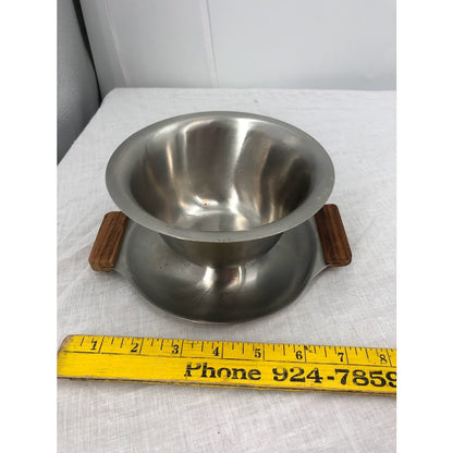 Vintage 18/8 Japan Stainless Steel Gravy Boat Bowl Dish MCM Attached Drip Plate