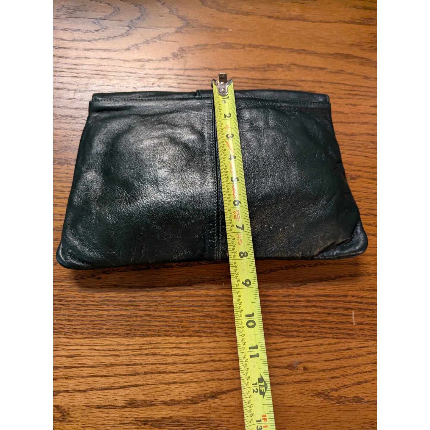 Vintage Unbranded Dark Green Leather Slouchy Envelope Clutch Bag
