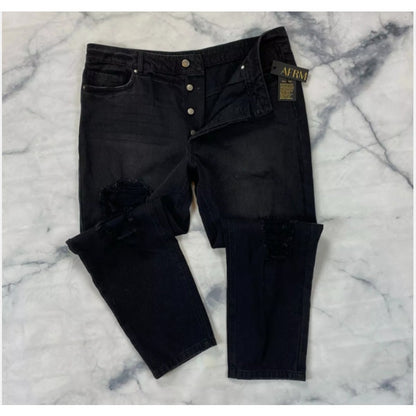 AFRM Cyrus Super High Rise Crop Jeans Size 24 Black Wash Button Fly Distressed
