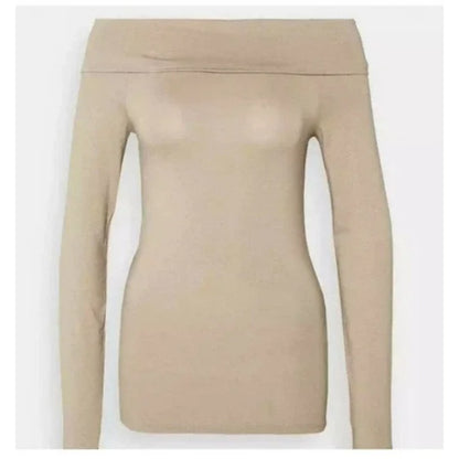 Vero Moda SMALL Long Sleeve Off Shoulder Top Silver Mink Sexy Cocktail BODYCON