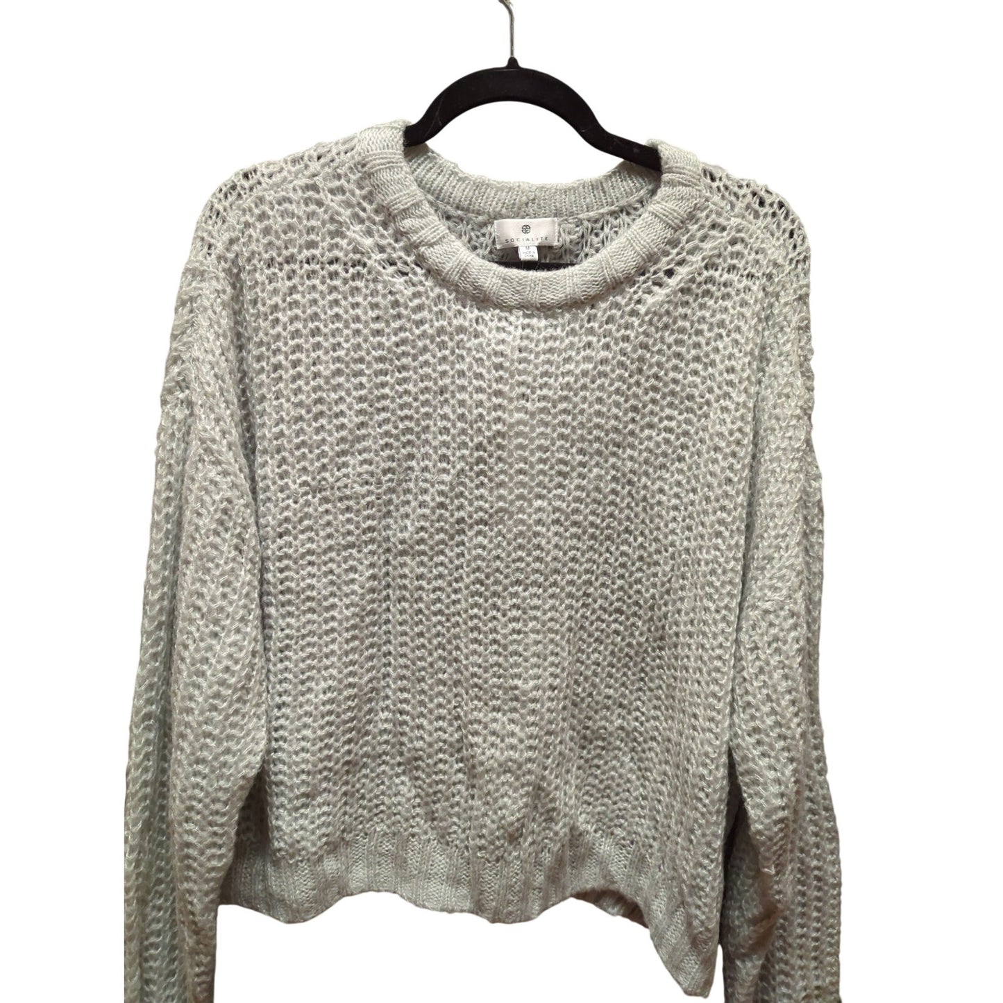 NWT Light Grey Chunky Open Knit Boxy Cropped Sweater Size Medium
