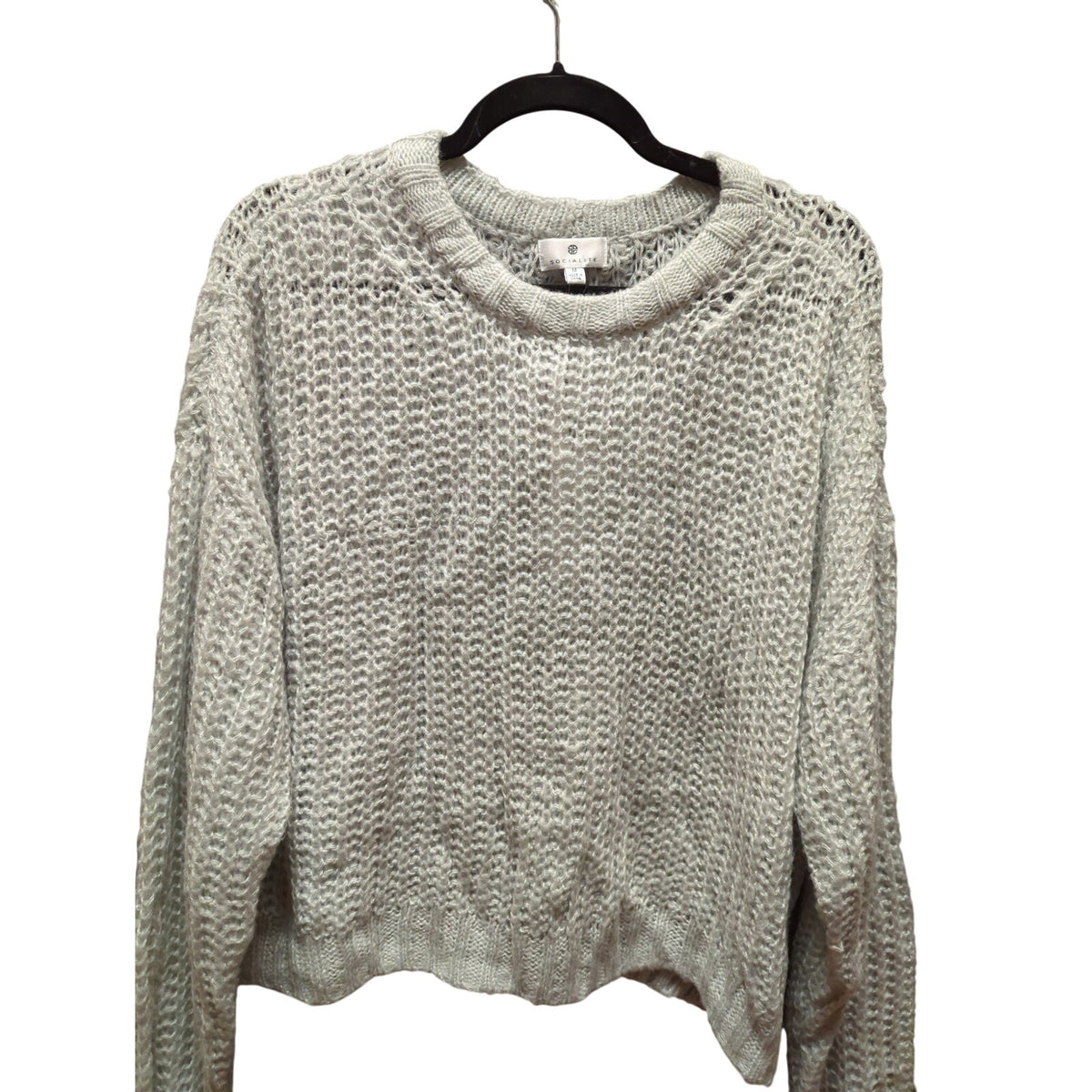 NWT Light Grey Chunky Open Knit Boxy Cropped Sweater Size Medium