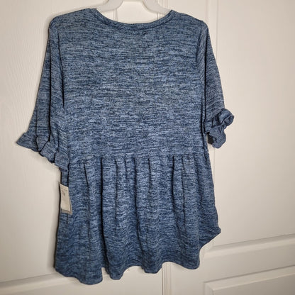 Forgotten Grace Size 2X Marled Blue Soft Blouse Peplum  Casual top 3/4 sleeve