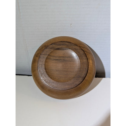 Vintage Hand-Turned Walnut Wood Lidded Trinket Bowl Mid-Century Modern Boho