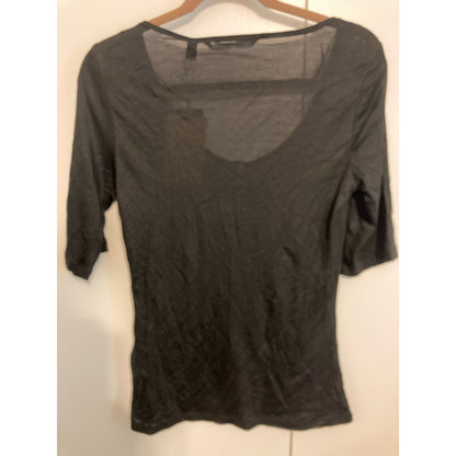 Vero Moda Women's Scoop Neck Top Large Black NWT Silver Snaps Semi Sheer