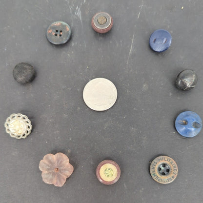 LOT of 10 Antique Vintage Victorian Brass Mixed Materials Buttons ESTATE FIND D