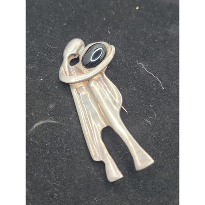 Vintage Modernist Embracing Couple Brooch with Black Onyx  Mid-Century Style