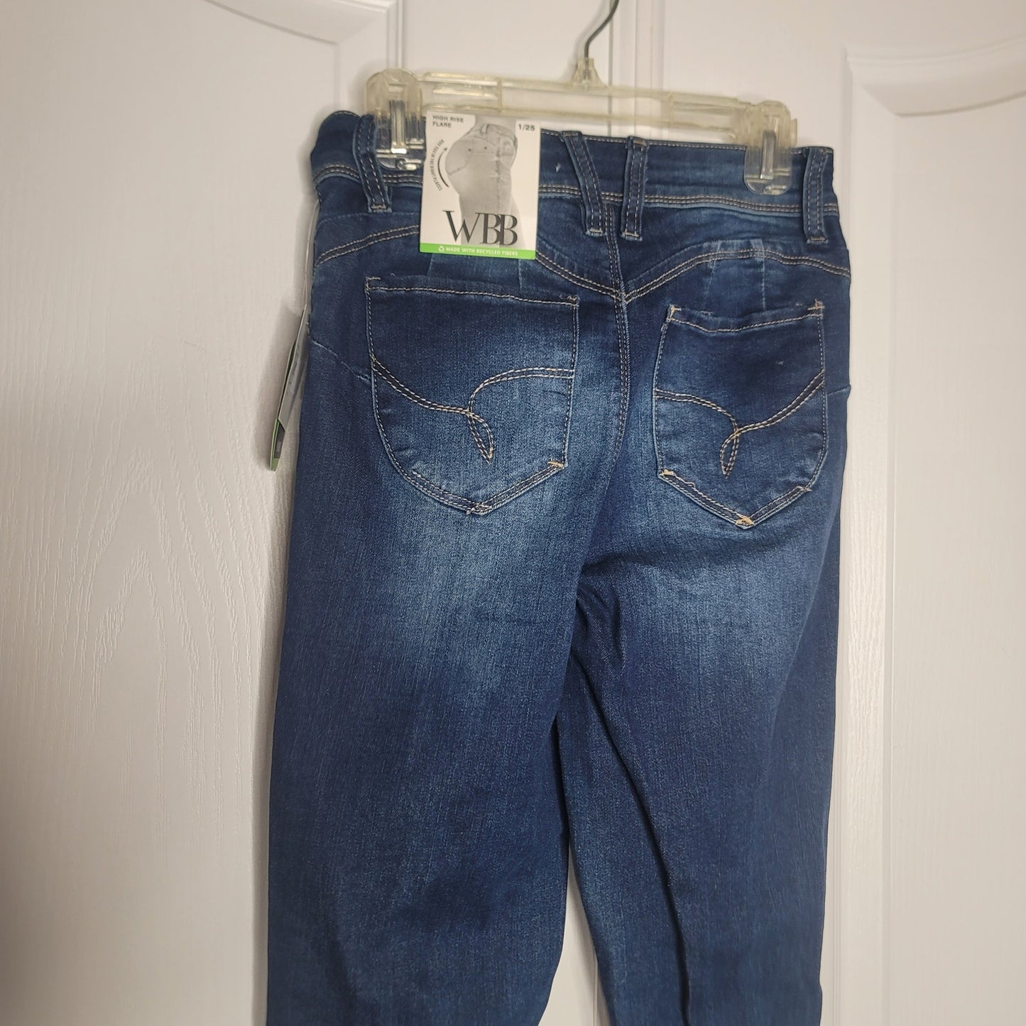 WBB Wanna Better Butt Blue Jean Flared Bell Size 1/25 Raw Hem Destroyed Long NEW
