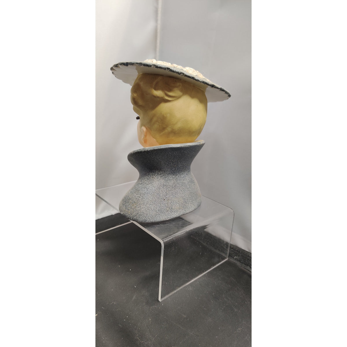 Vintage Gray Hat Lady Head Vase Planter Kitschy Ceramic Inarco C3815A 1959