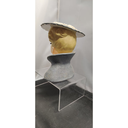 Vintage Gray Hat Lady Head Vase Planter Kitschy Ceramic Inarco C3815A 1959