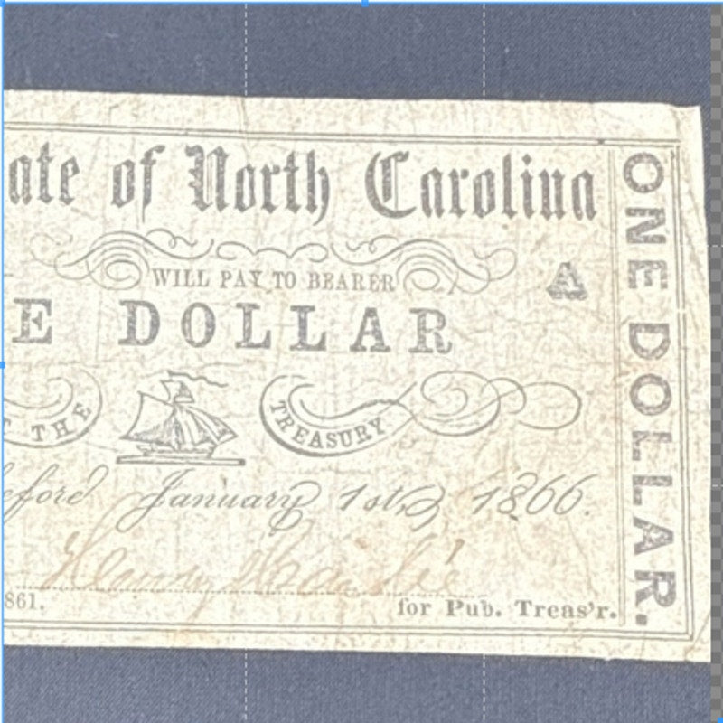 Currency Bank Note USA Paper Money State of North Carolina $1  Series 1861