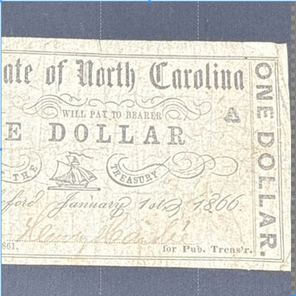 Currency Bank Note USA Paper Money State of North Carolina $1  Series 1861