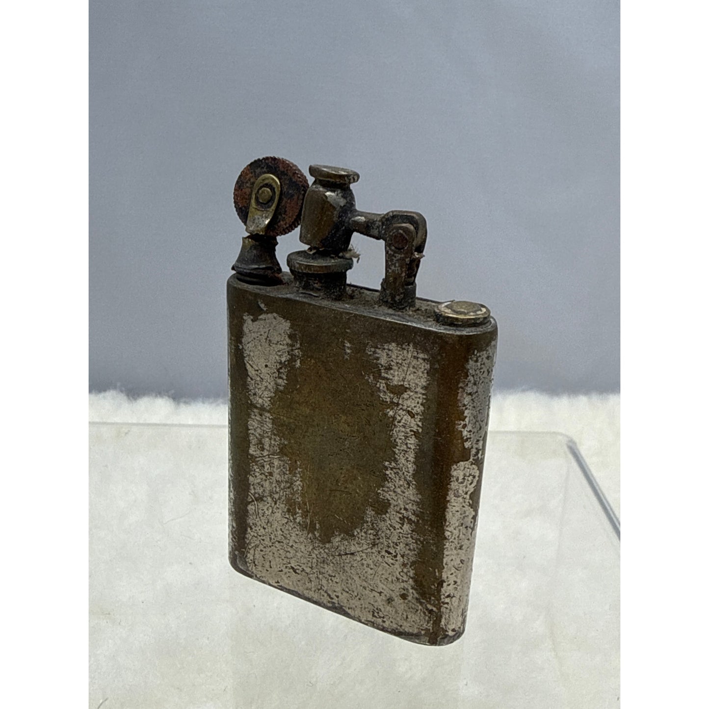 3" 1940's Spanish Lift-Arm Pocket Lighter Block Style Heavy Patina Industrial
