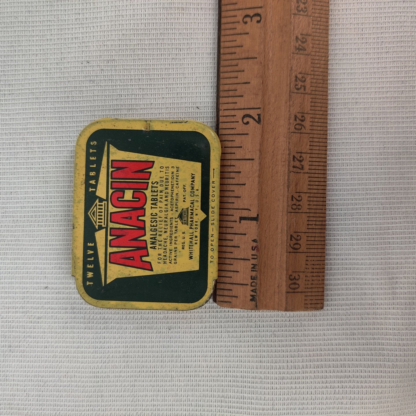 Vintage Anacin Metal Pill Tin Box Analgesic Tablets Movie Prop Steampunk