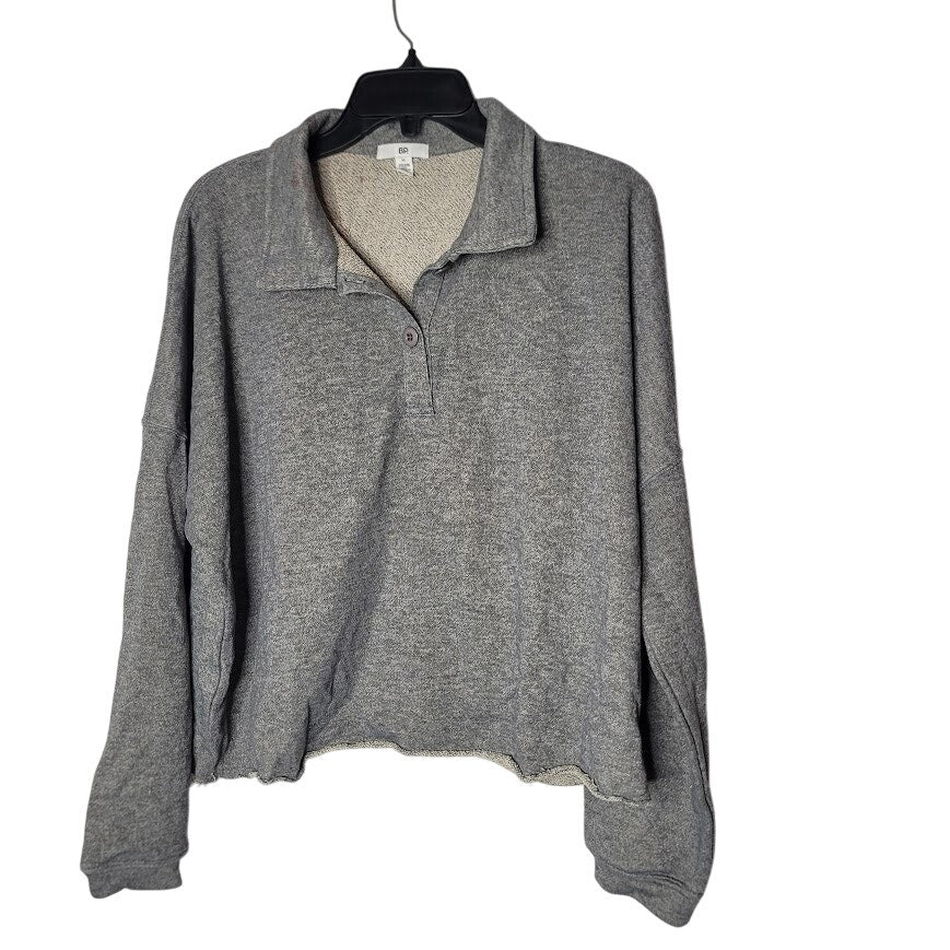 NEW BP. Medium Gray Pullover Sweatshirt collared Long Sleeve Casual Cropped