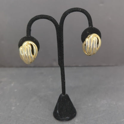 Vintage Gold Tone Ribbed Swirl Dome Clip on Earrings Chunky Retro