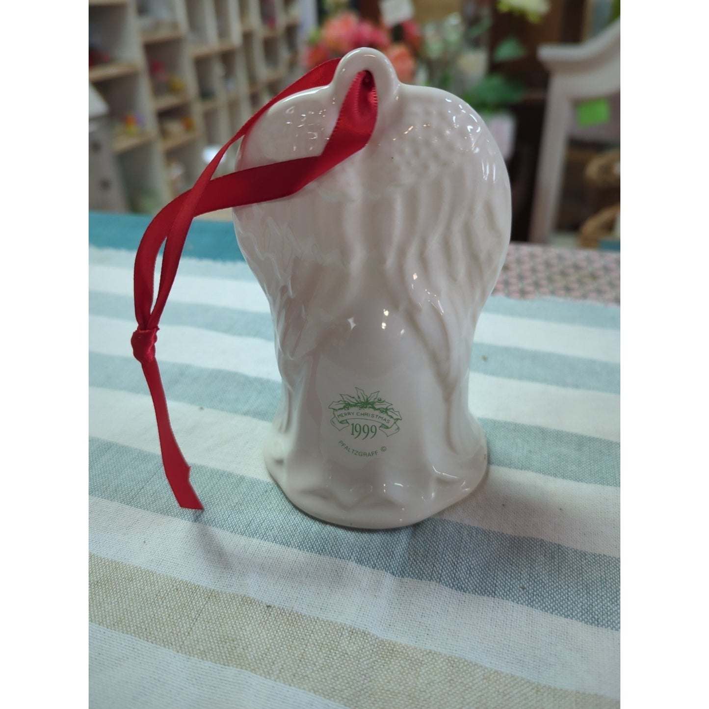Pfaltzgraff Ceramic bell Winterberry Christmas Ornament Angel w Bird Holly 1999