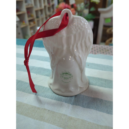 Pfaltzgraff Ceramic bell Winterberry Christmas Ornament Angel w Bird Holly 1999