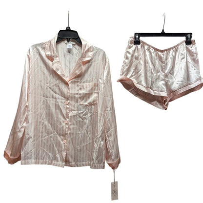 Linea Donatella Pink Striped Satin Pajama Shirt and Shorts Set Size Medium