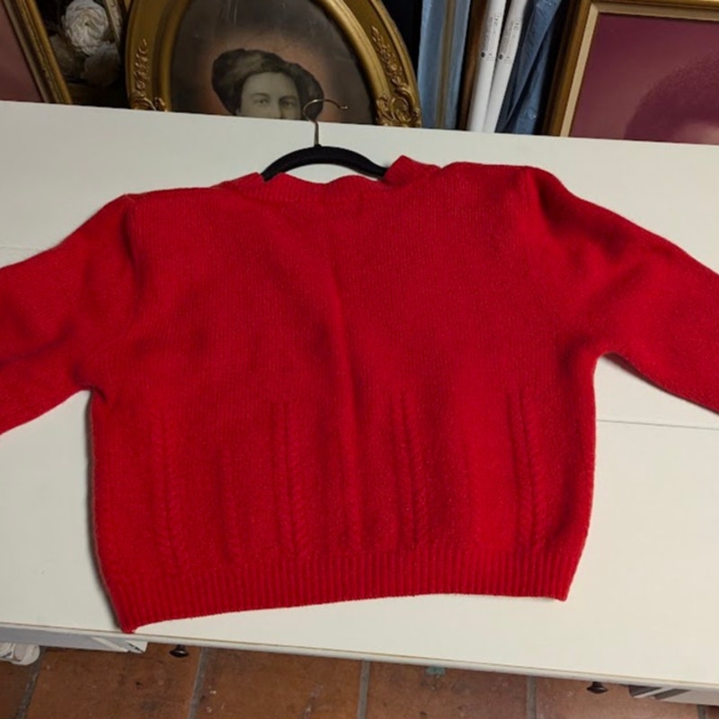 OBR Medium Lambs Wool Angora Blend Red Cropped long sleeve red button up sweater