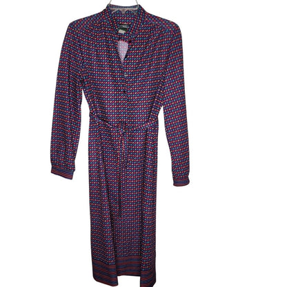 SherrI Lynn Vintage Geometric Long Sleeve Dress Belt Midi Size 14 Medium Buttons