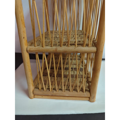 Vintage Wicker Rattan Wall Cabinet Shelf Hanging Bathroom Boho Towel TP Holder