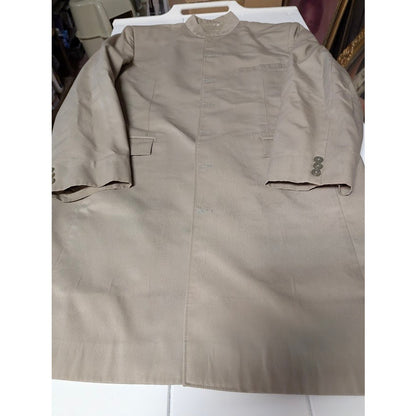 Custom Made Mandarin Collar Long Coat Tan Khaki Structured Minimalist Waistcoat