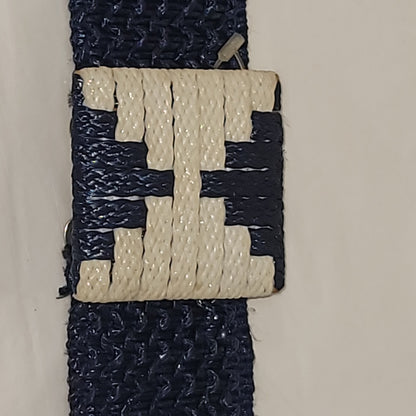 Vintage 80s cellulose blue cream geometric strecth belt 1980s y2k Festival boho