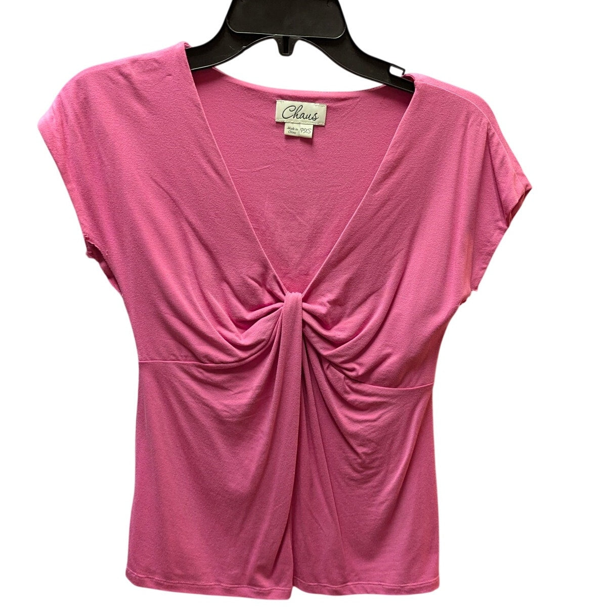 Chaus Knot Front Cap Sleeve Blouse Womens PXS Pink Ruched V-Neck Top y2K