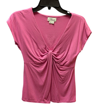 Chaus Knot Front Cap Sleeve Blouse Womens PXS Pink Ruched V-Neck Top y2K