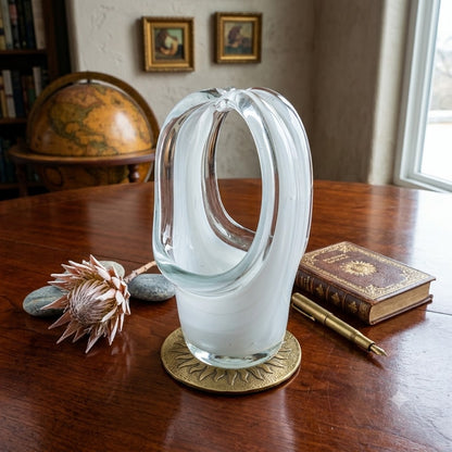 Vintage Molded Stretched Art Glass Basket Clear White Replacement Cup Hand Blown