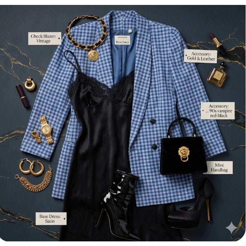 Dana Buchman Vintage Silk Blue Plaid Blazer Jacket Structured 90s Office Wear