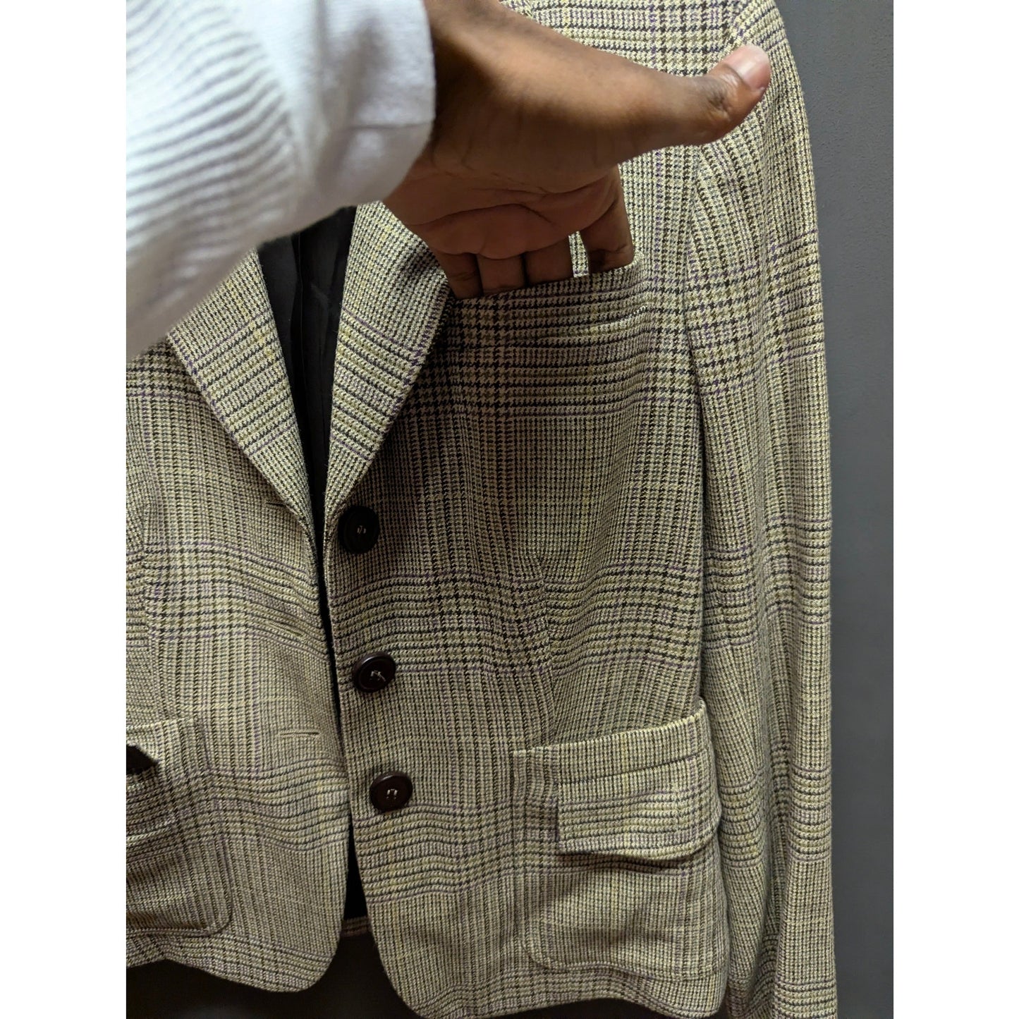Anne Klein Plaid Wool Blend Blazer Jacket Petite Academia Professional Workwear