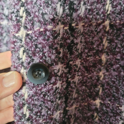 Herve Bernard Purple Coat Plaid wool Size 14 Knee Length Coat button front lined
