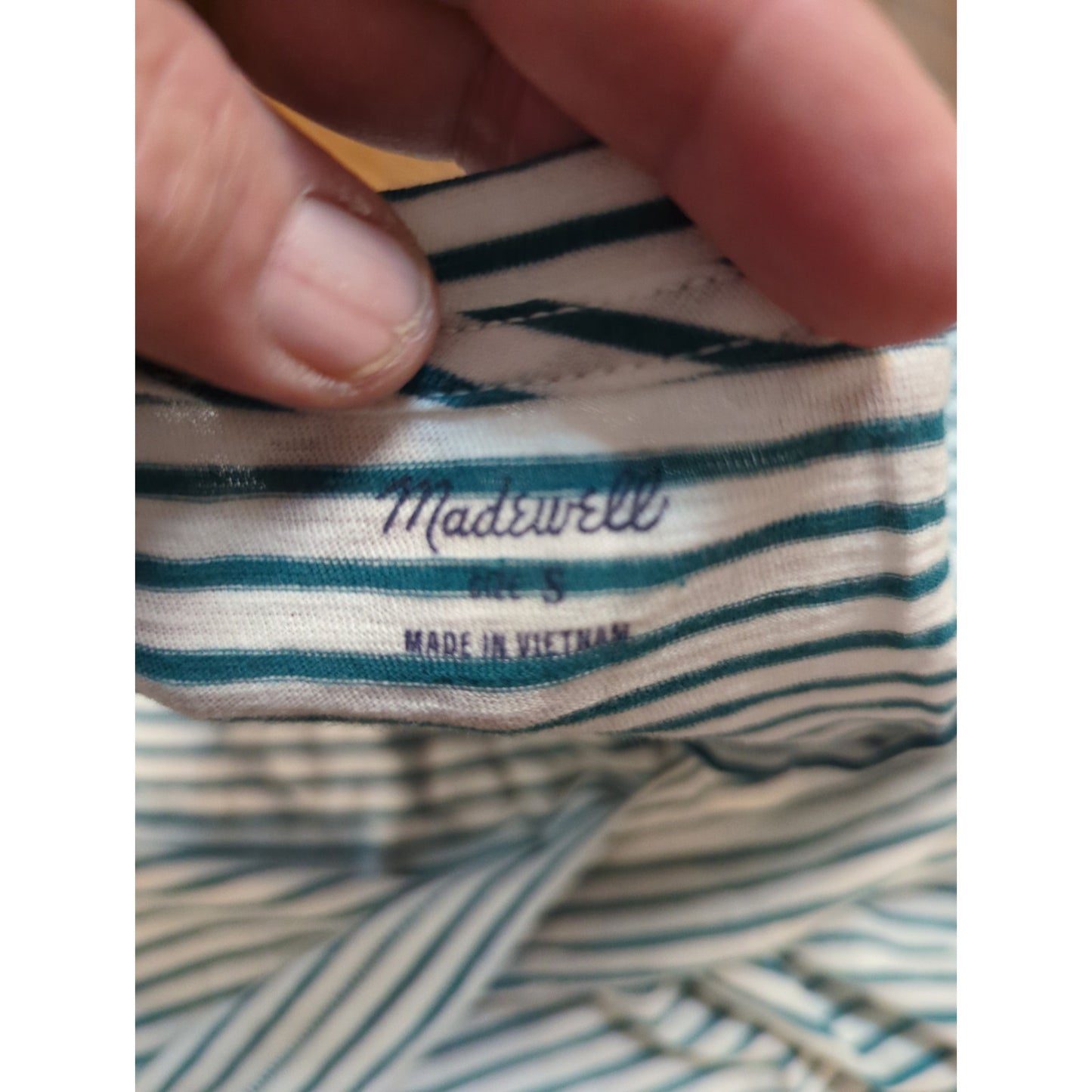 Madewell Green Stripe Pocket Tank Top Medium Nautical Preppy Coastal Classic