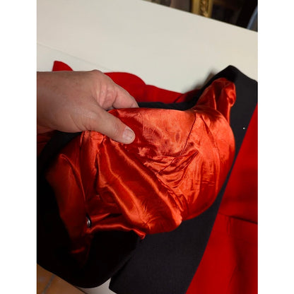 Custom Made Red Smoking Jacket Black Piping Lapel Mens XL Shoulder Pads