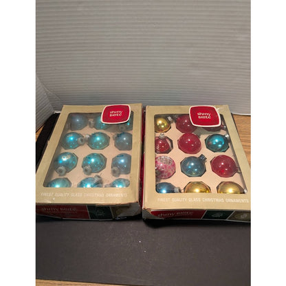2 boxes (24pcs) Hand Blown Christmas glass ornaments Shiny Brite Multicolor 2"