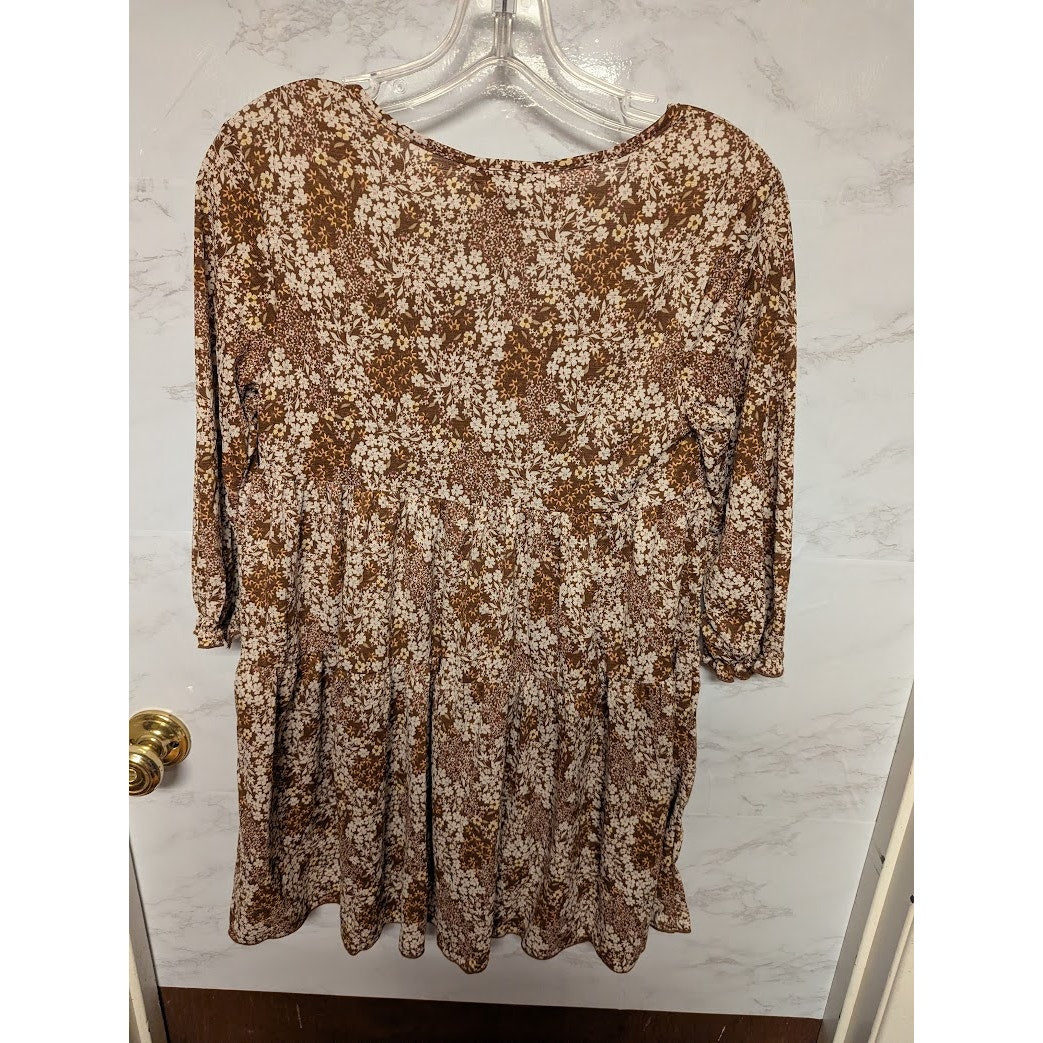 La La La Creative boho fesitval size xs tunic brown yellow floral blouse