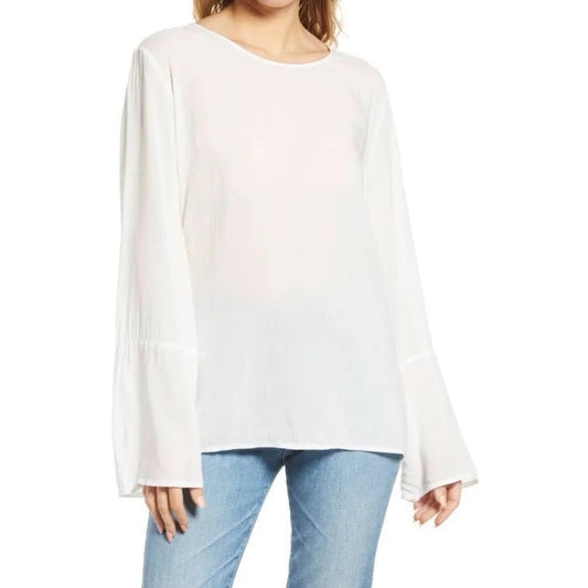 Treasure & Bond Soft Voile Round Neck Curve Hem Blouse Top XSmall XS Ivory NWT