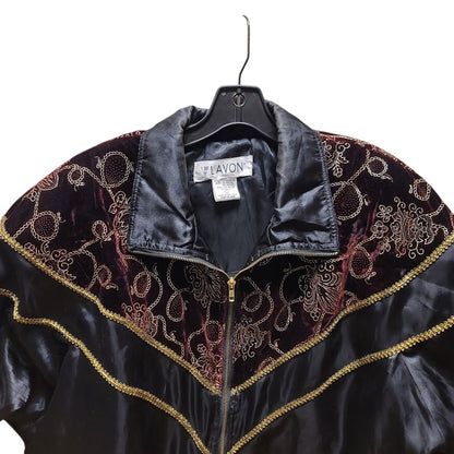 Vintage LAVON Windbreaker Jacket Women LARGE Velour Embroidered Gold cinched 90s