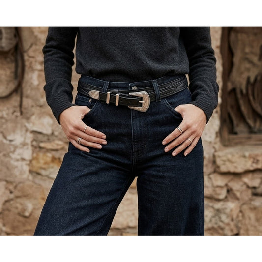 Sonoma California Leather RANGER Belt Silver Buckle Dbl Strap Length Size 38