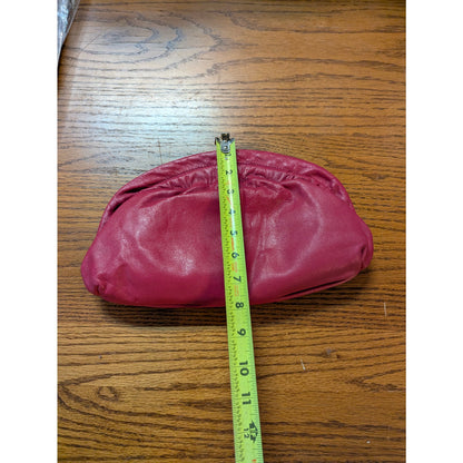 Vintage Brio Fuchsia Pink Leather Gathered Pouch Frame Clutch Bag