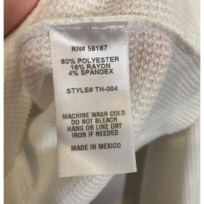 Baea White Flare Sleeve Size LARGE NEW V Neck Waffle Knit Thermal Top Shirt