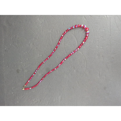 Vintage Red Aurora Borealis Crystal Beaded Strand Necklace Mid-Century Glam