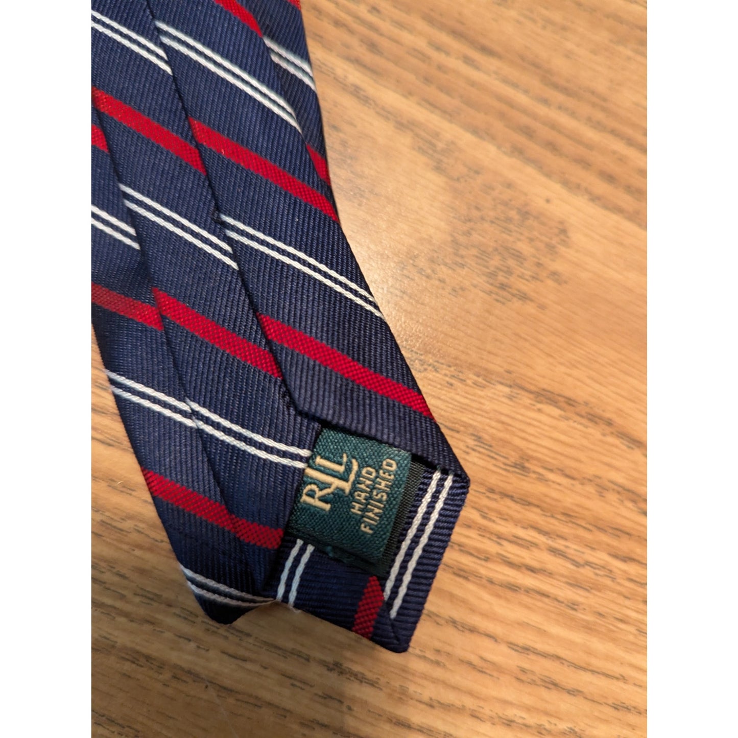 Men's Silk Necktie Tie Lauren Ralph Lauren Red White Blue Stripes