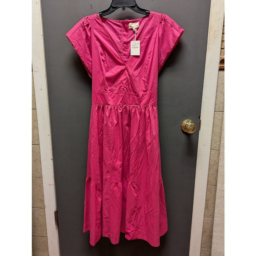 MELLODAY Fushia Pink Poplin Cotton Belted Tie Dress XL Flutter Sleeve Nordstrom